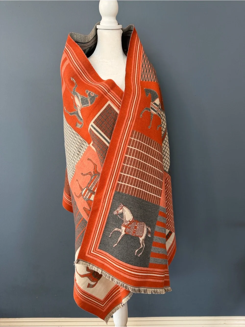 Classic Equestrian Orange & Gray Shawl